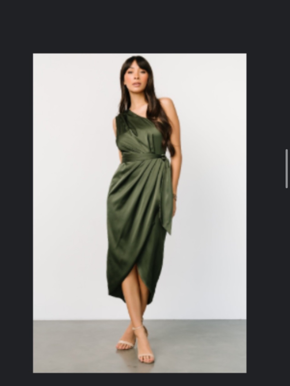 Baltic Born Olive One-Shoulder Draped Midi Dress